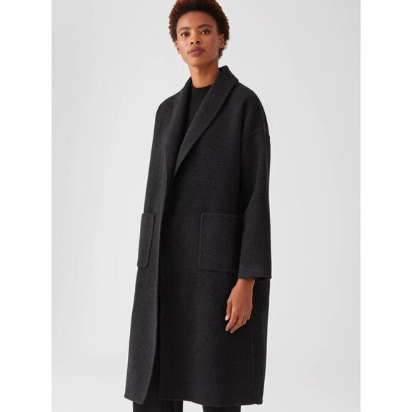 Eileen Fisher Double Face Wool/Cashmere Blend Shaw Collar Coat - Picture 2 of 8